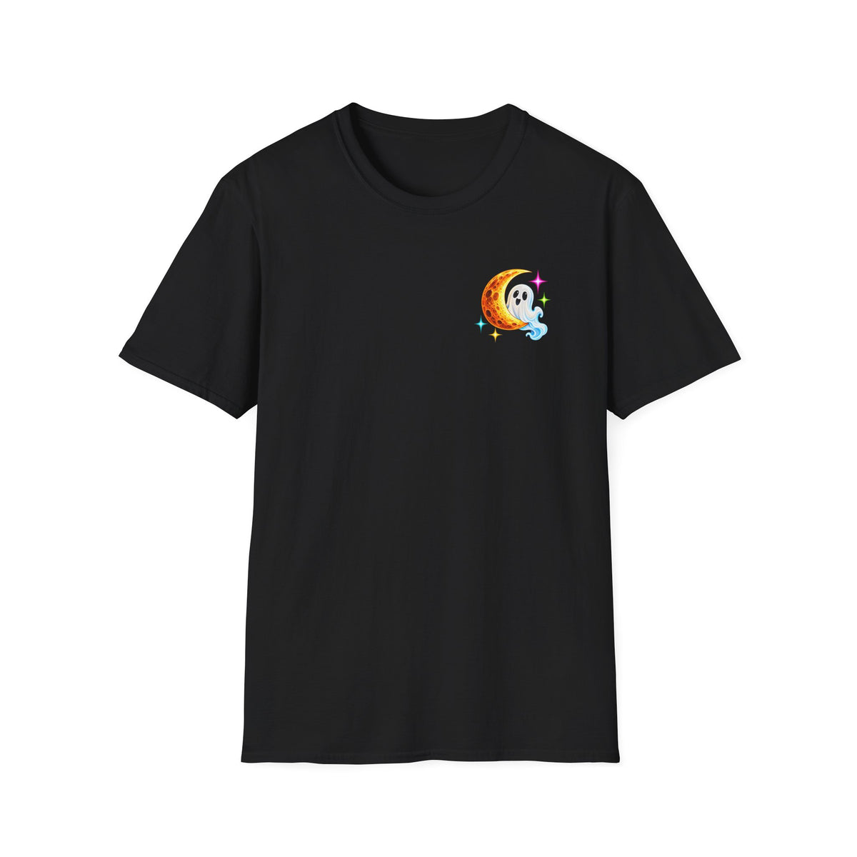 Spooky Season Halloween T-Shirt — Stack of Witchy Books Pumpkin & Moon Design