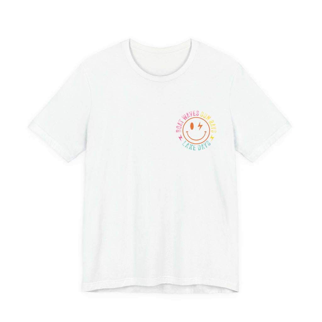 Boat Sun Lake Graphic Tee — Smile Waves Chest Logo