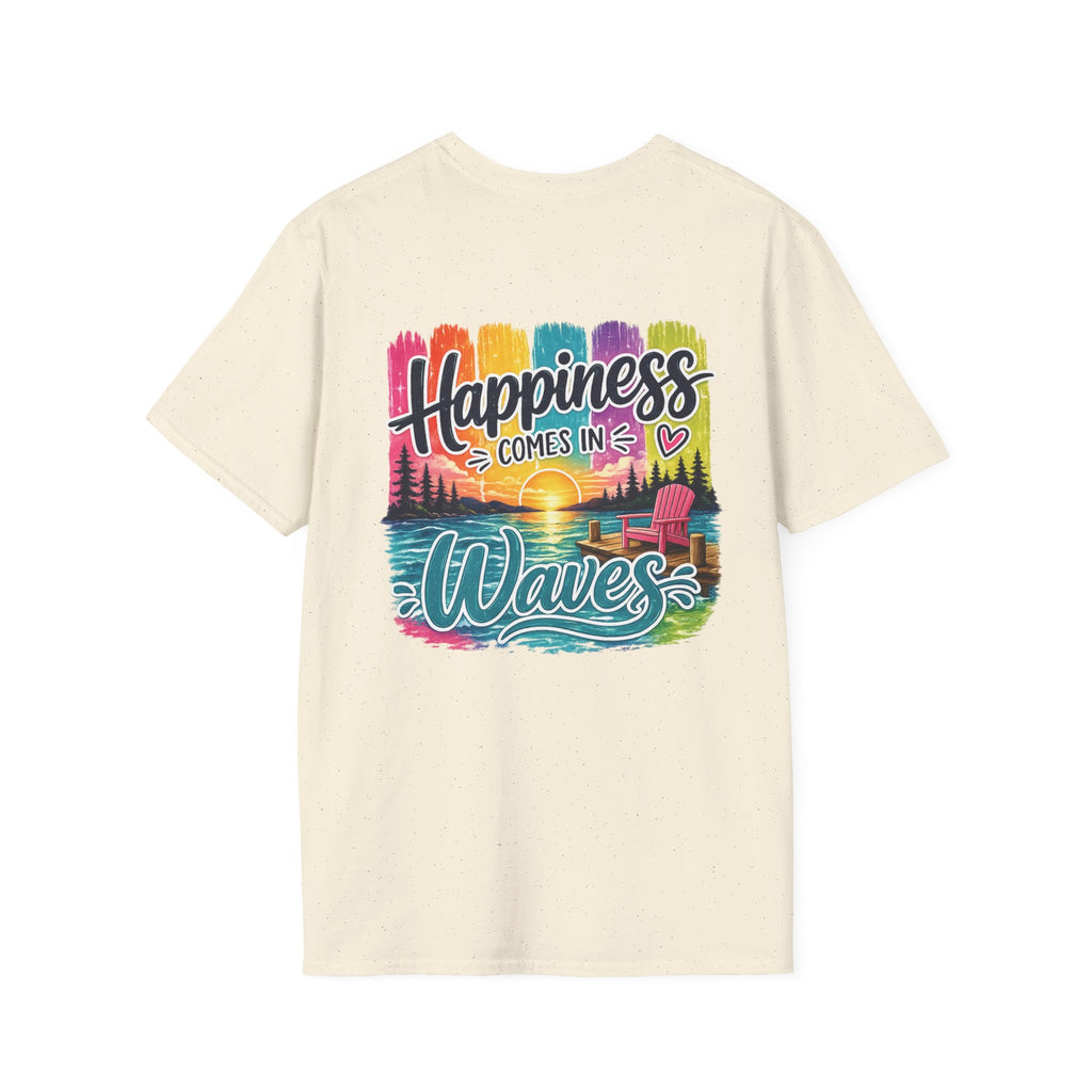Happiness Comes in Waves T-Shirt- Colorful Lake & Beach Graphic Tee