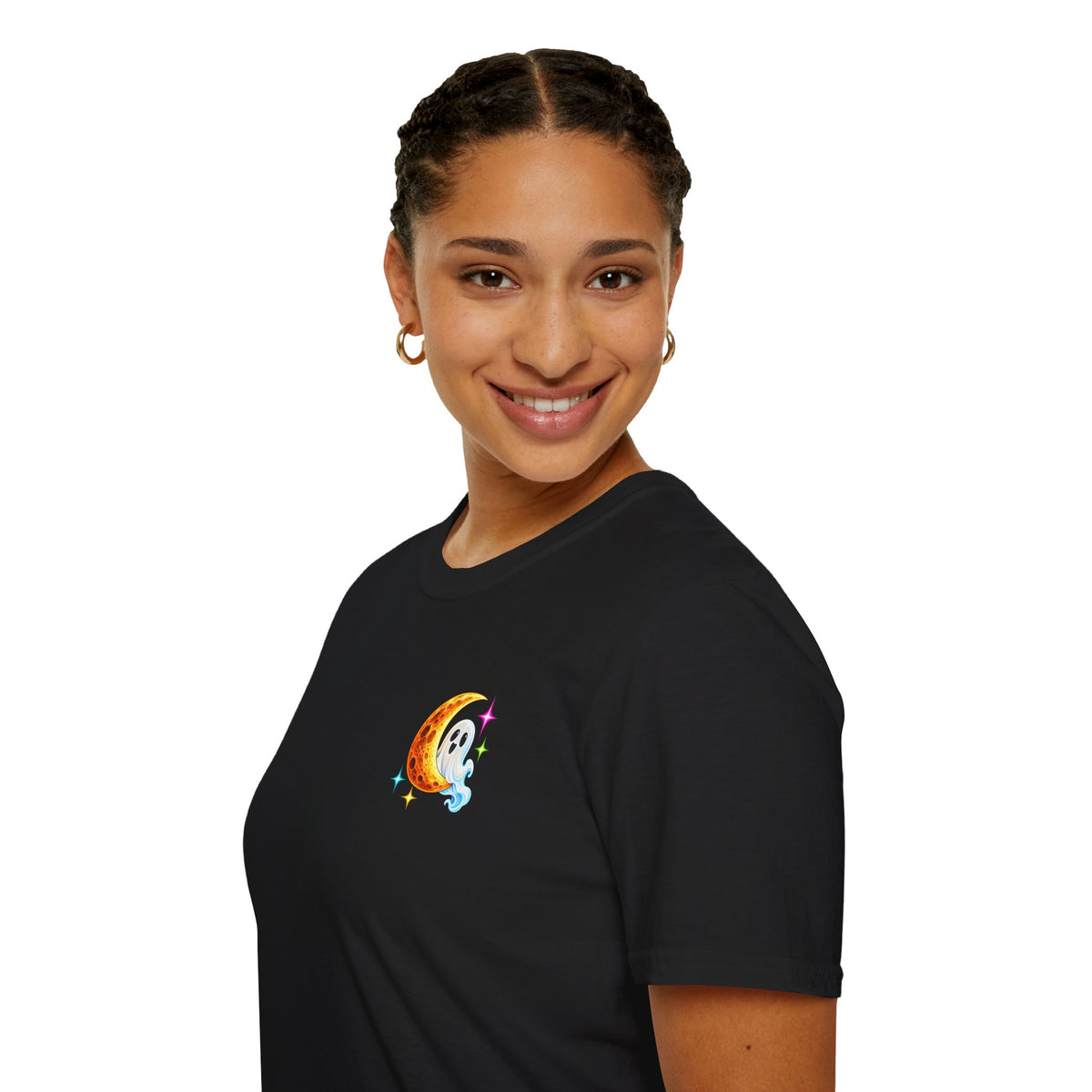 Spooky Season Halloween T-Shirt — Stack of Witchy Books Pumpkin & Moon Design