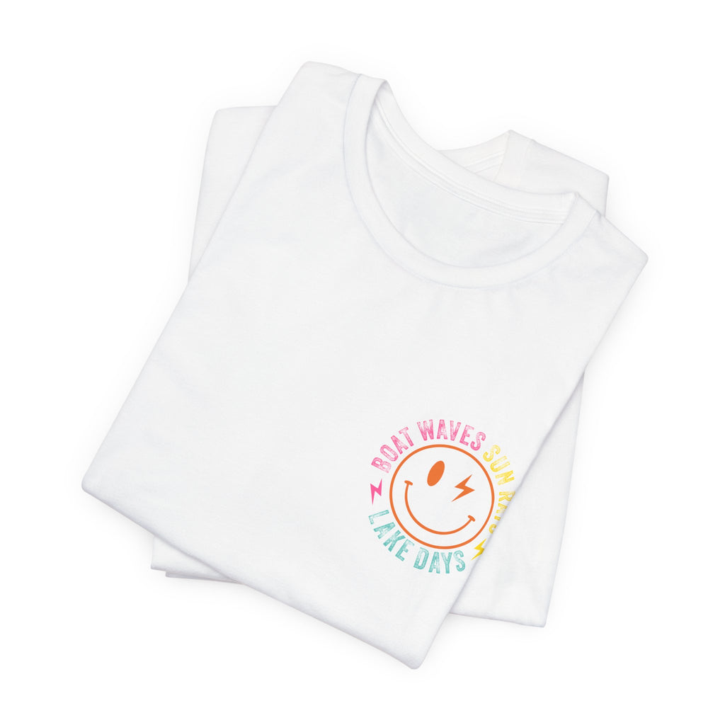 Boat Sun Lake Graphic Tee — Smile Waves Chest Logo