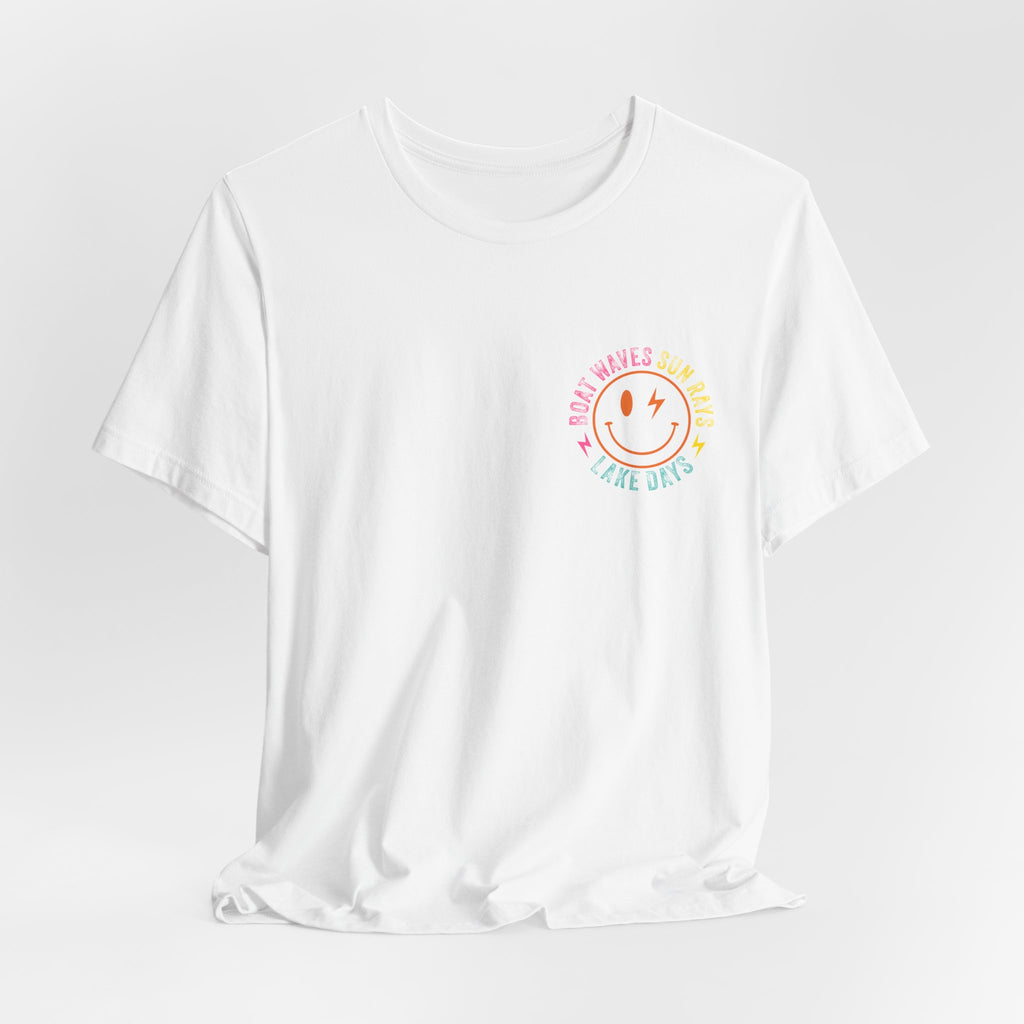 Boat Sun Lake Graphic Tee — Smile Waves Chest Logo