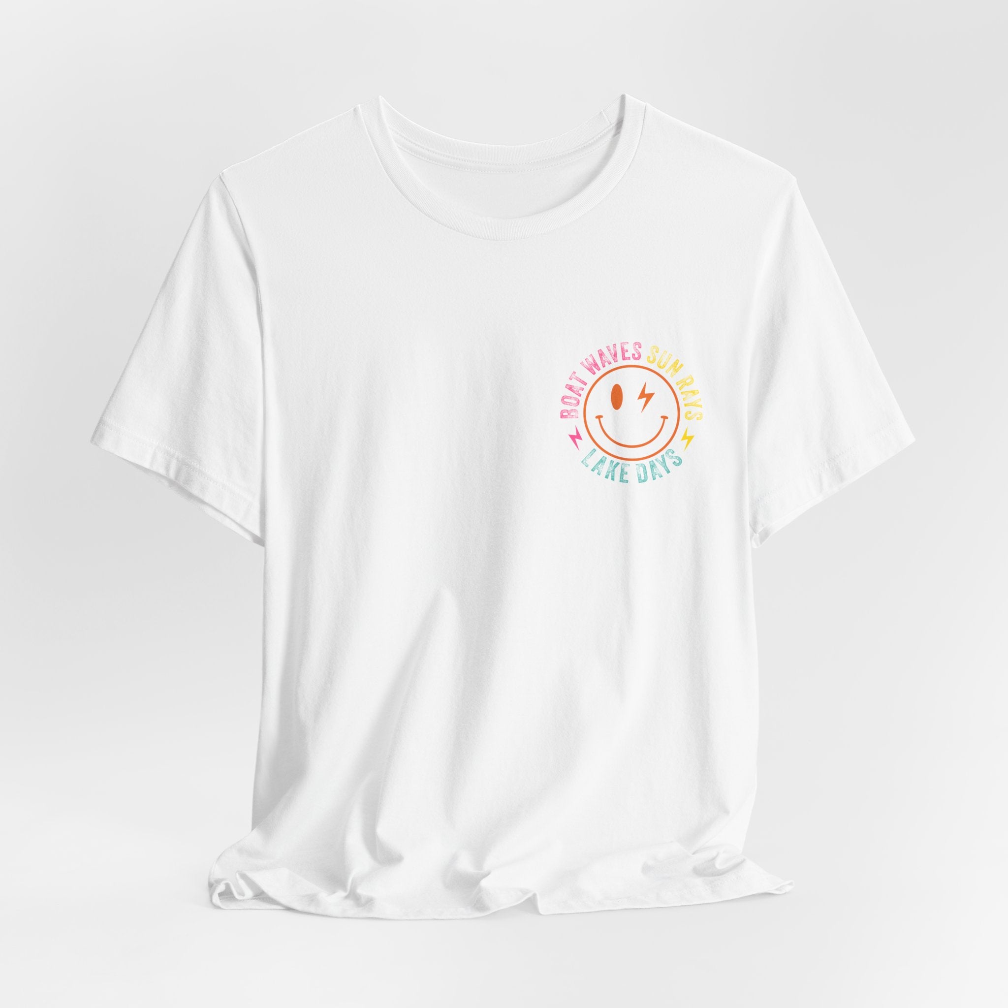 Boat Sun Lake Graphic Tee — Smile Waves Chest Logo